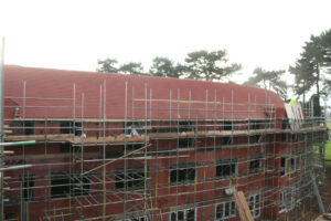 Roof works with scaffold