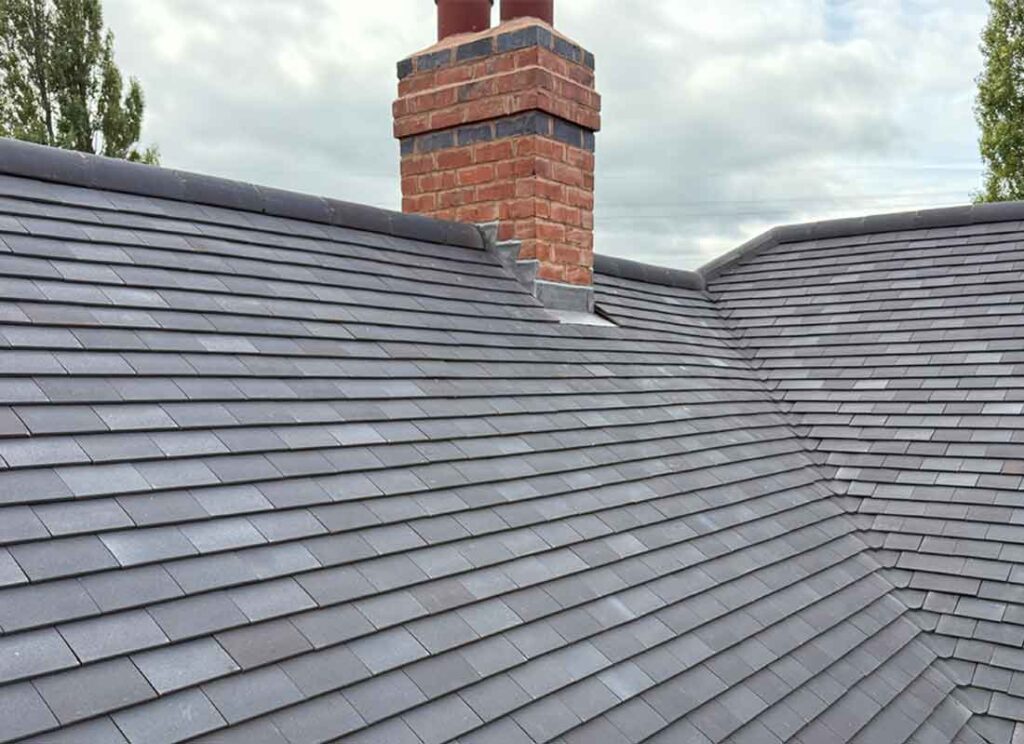 Tiled roof grey clay tiles