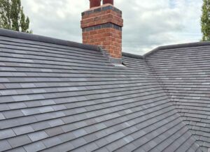 Tiled roof grey clay tiles